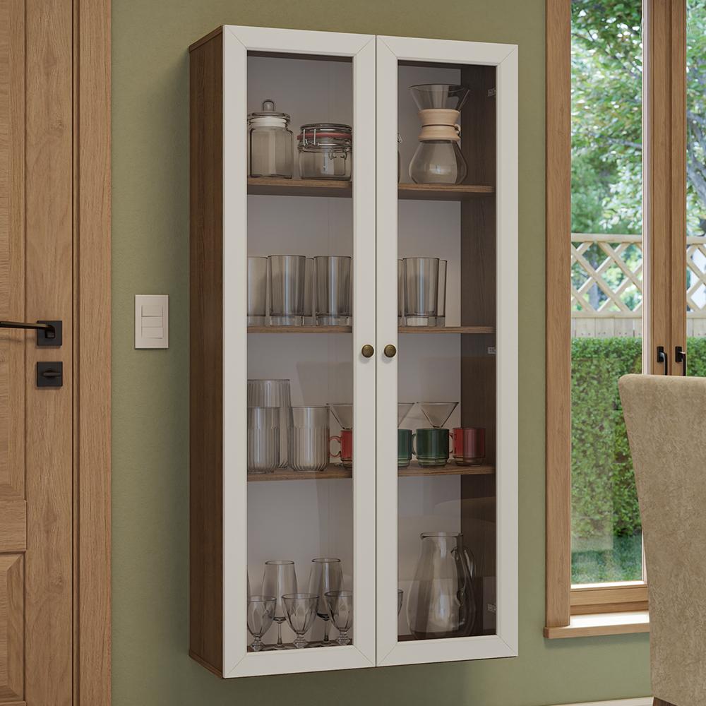 Cristaleira Suspensa 70 cm 2 Portas de Vidro Rustic/Branco Vik Madesa