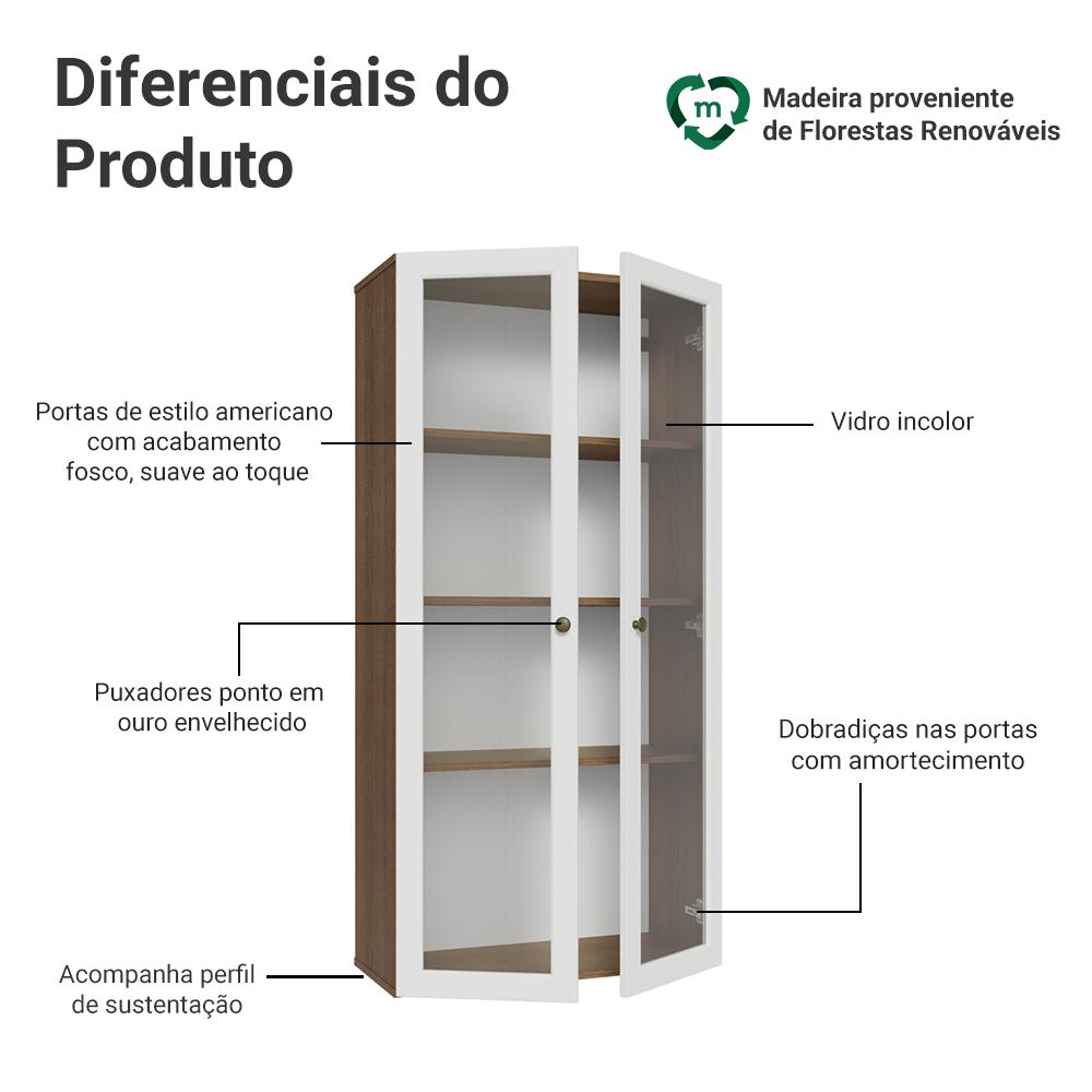 Cristaleira Suspensa 70 cm 2 Portas de Vidro Rustic/Branco Vik Madesa