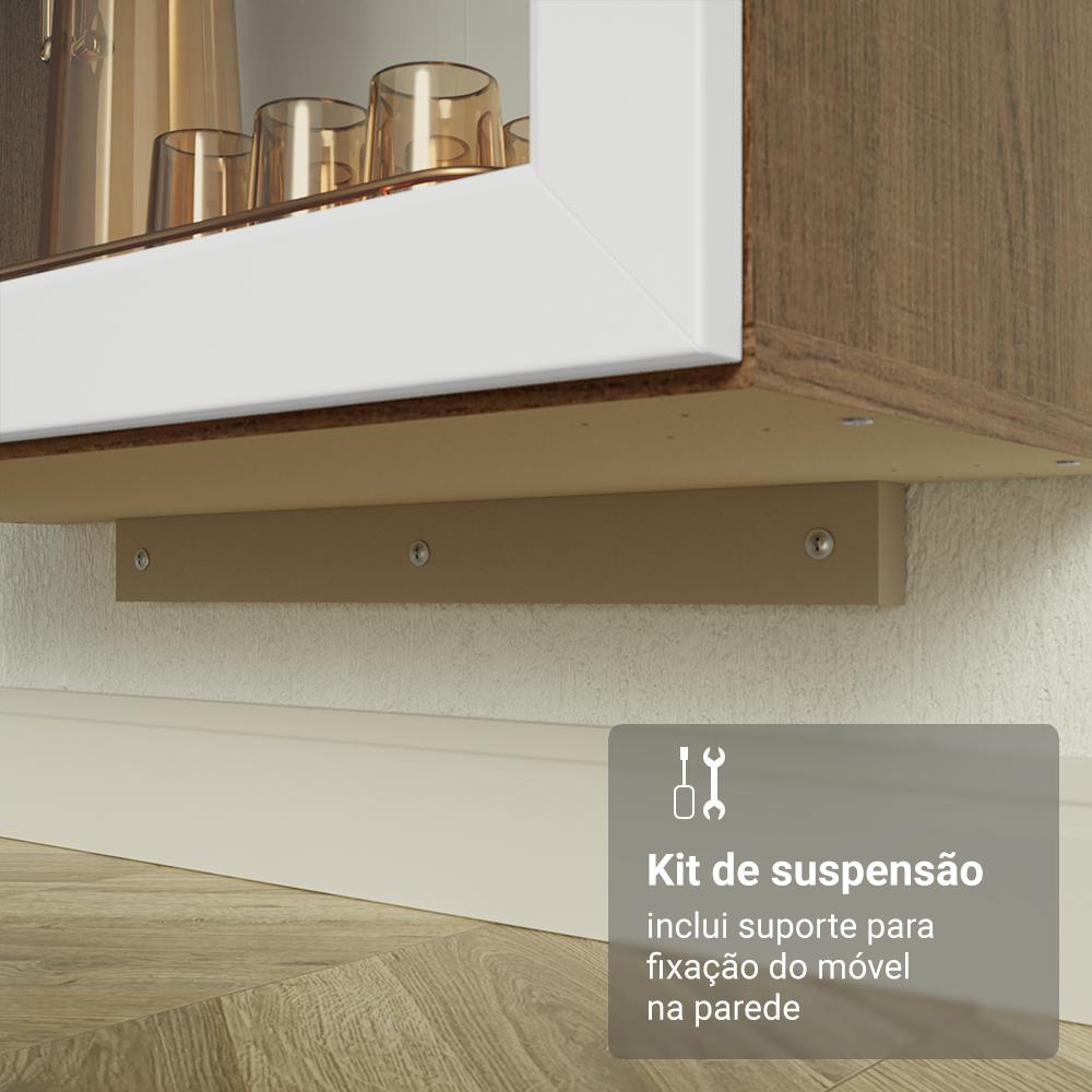 Cristaleira Suspensa 70 cm 2 Portas de Vidro Rustic/Branco Vik Madesa