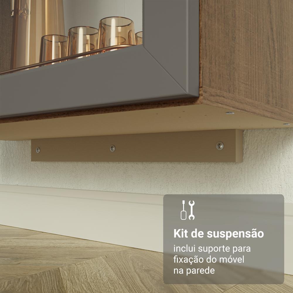 Cristaleira Suspensa 70 cm 2 Portas de Vidro Rustic/Cinza Vik Madesa