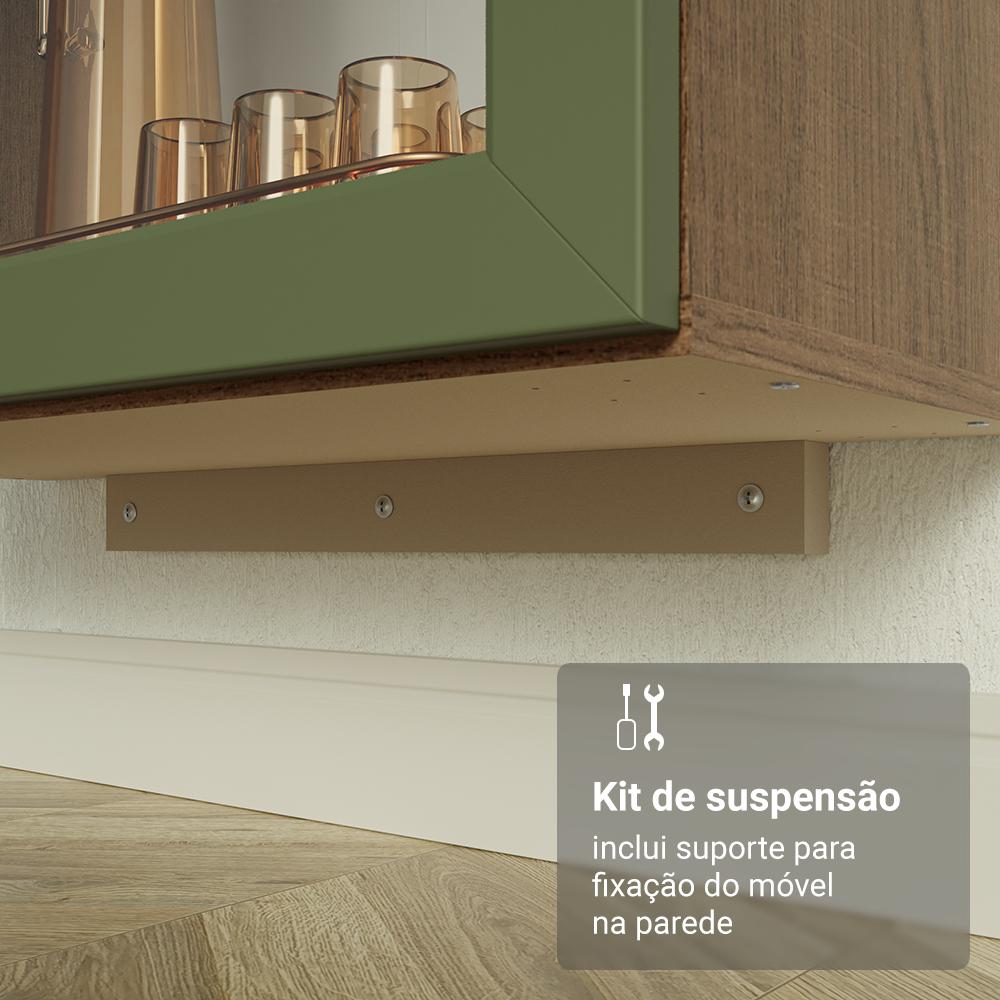 Cristaleira Suspensa 70 cm 2 Portas de Vidro Rustic/Verde Vik Madesa