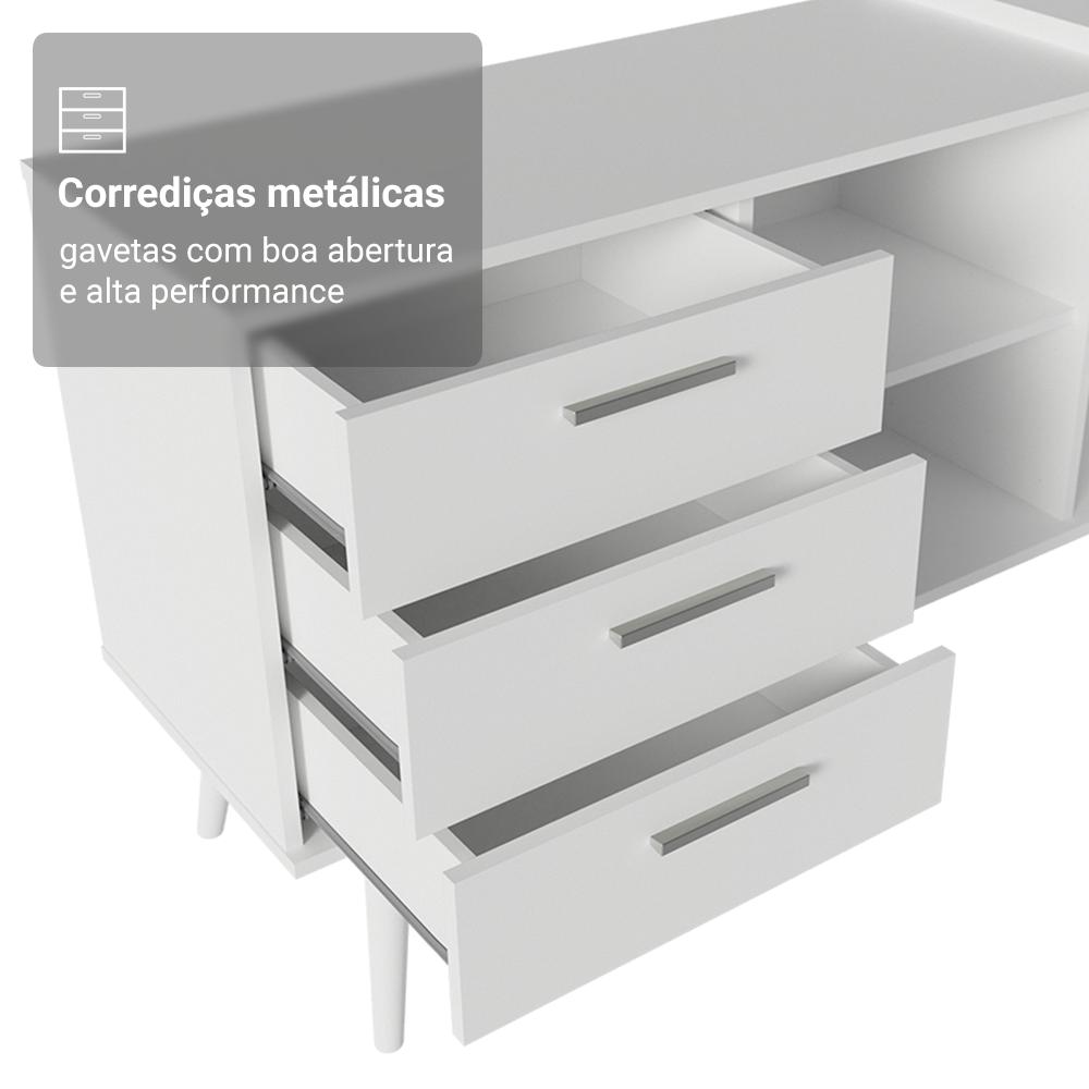 Escrivaninha Em L Mesa Para Computador Gamer 3 Gavetas Branco Lisboa Madesa