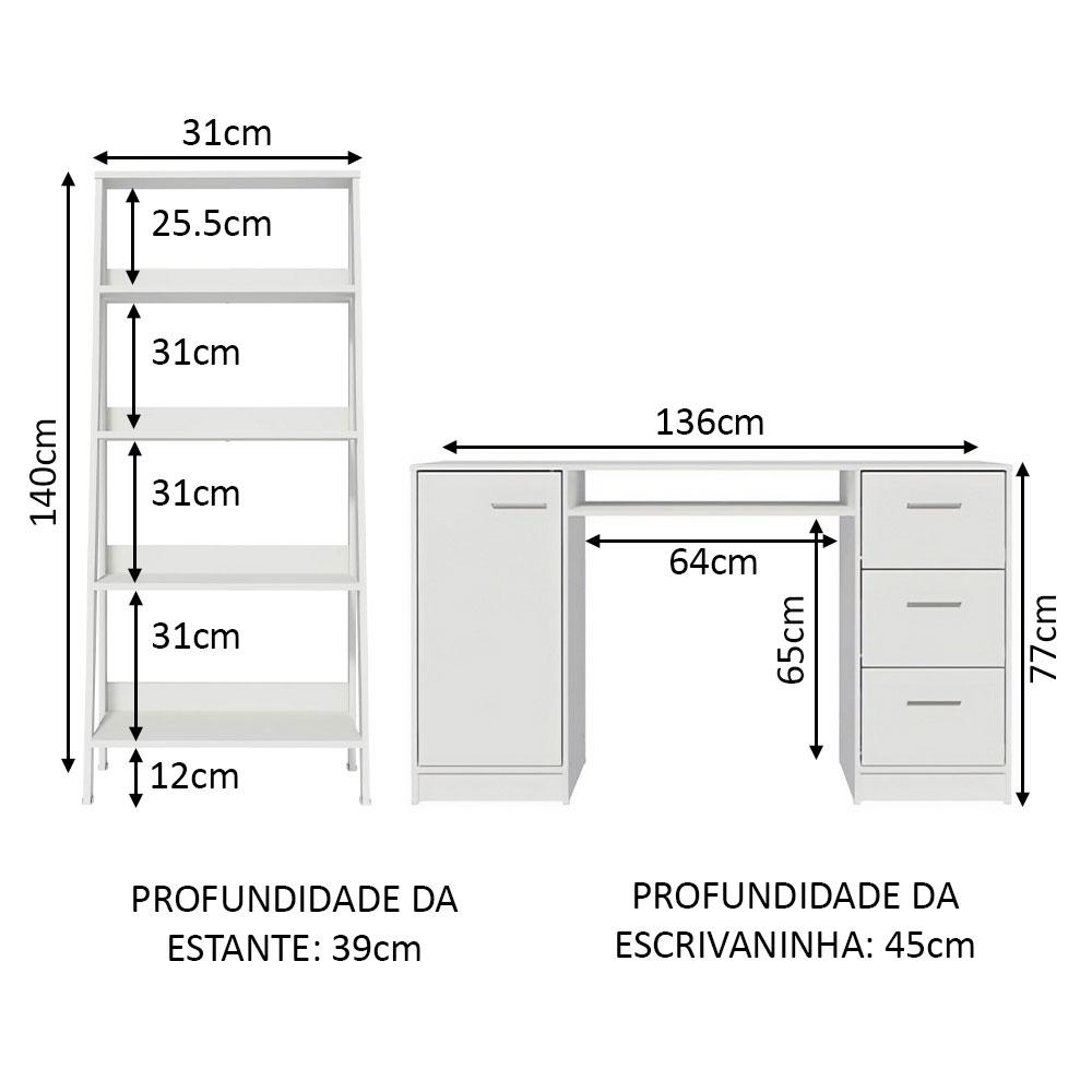 Escrivaninha Madesa Alaska + Estante Escada - Branco