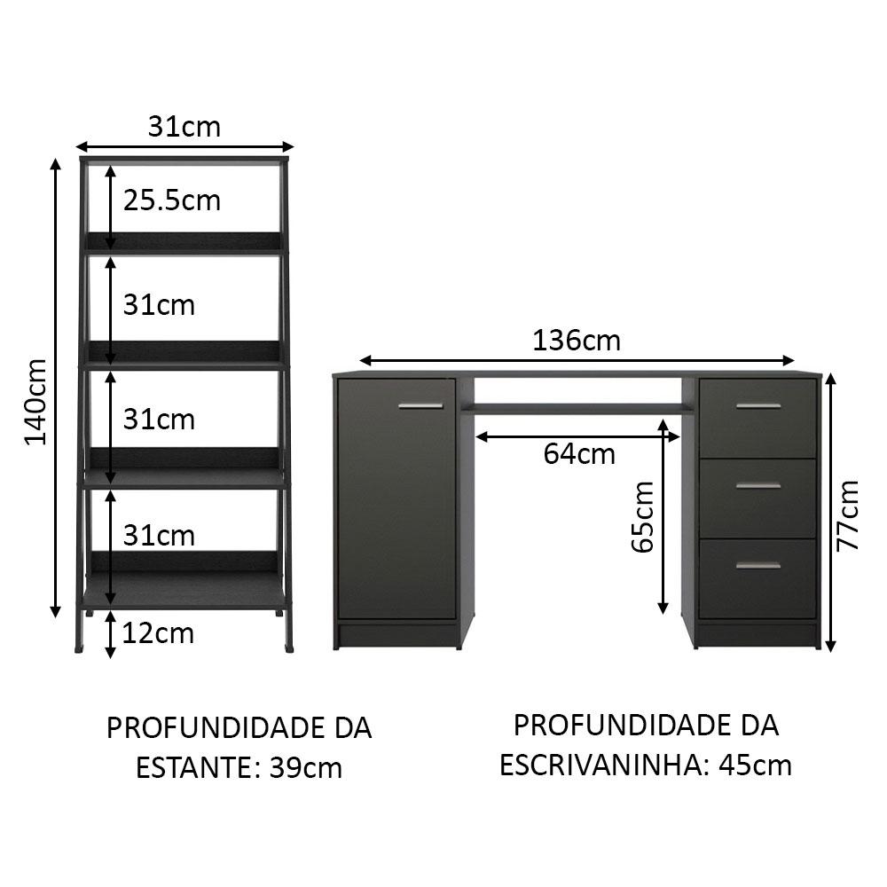 Escrivaninha Madesa Alaska + Estante Escada - Preto