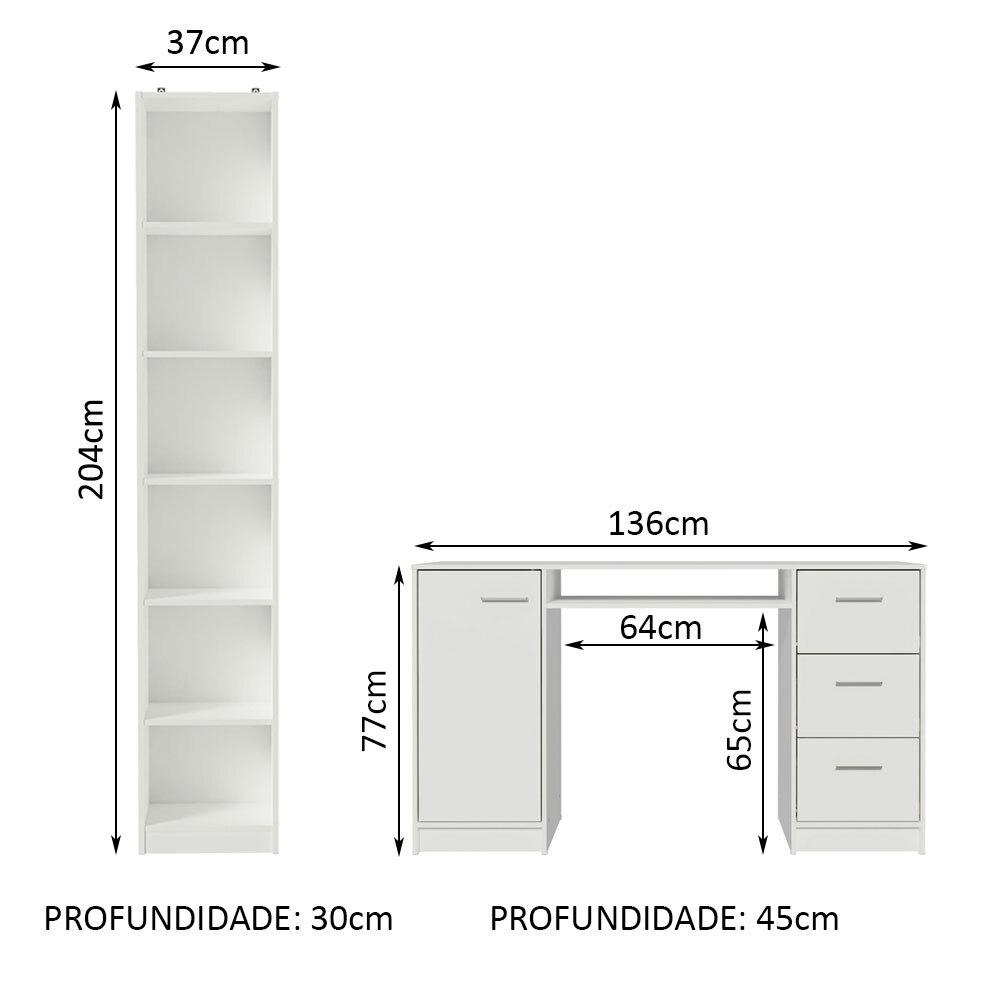 Escrivaninha Madesa Alaska + Estante Livreiro 6906 - Branco