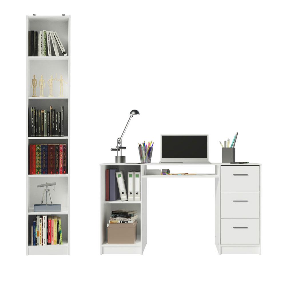 Escrivaninha Madesa Alaska + Estante Livreiro 6906 - Branco