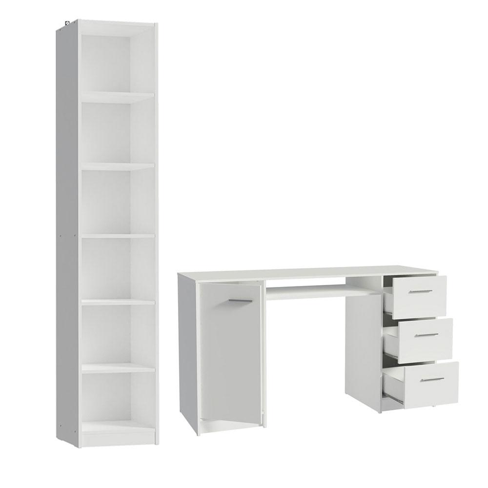 Escrivaninha Madesa Alaska + Estante Livreiro 6906 - Branco