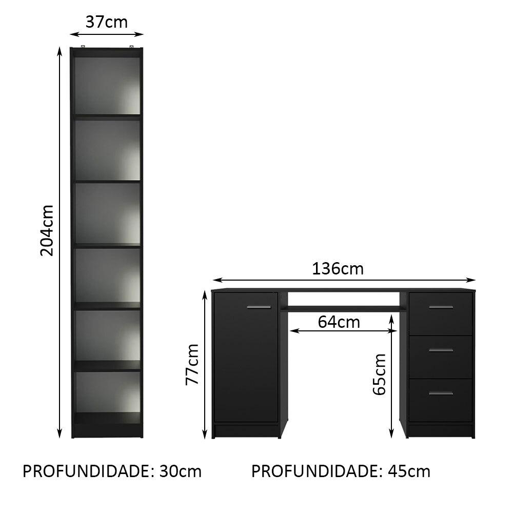 Escrivaninha Madesa Alaska + Estante Livreiro 6906 - Preto