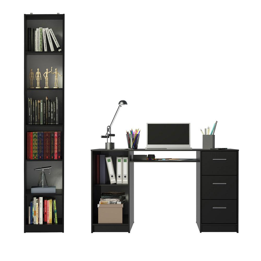 Escrivaninha Madesa Alaska + Estante Livreiro 6906 - Preto