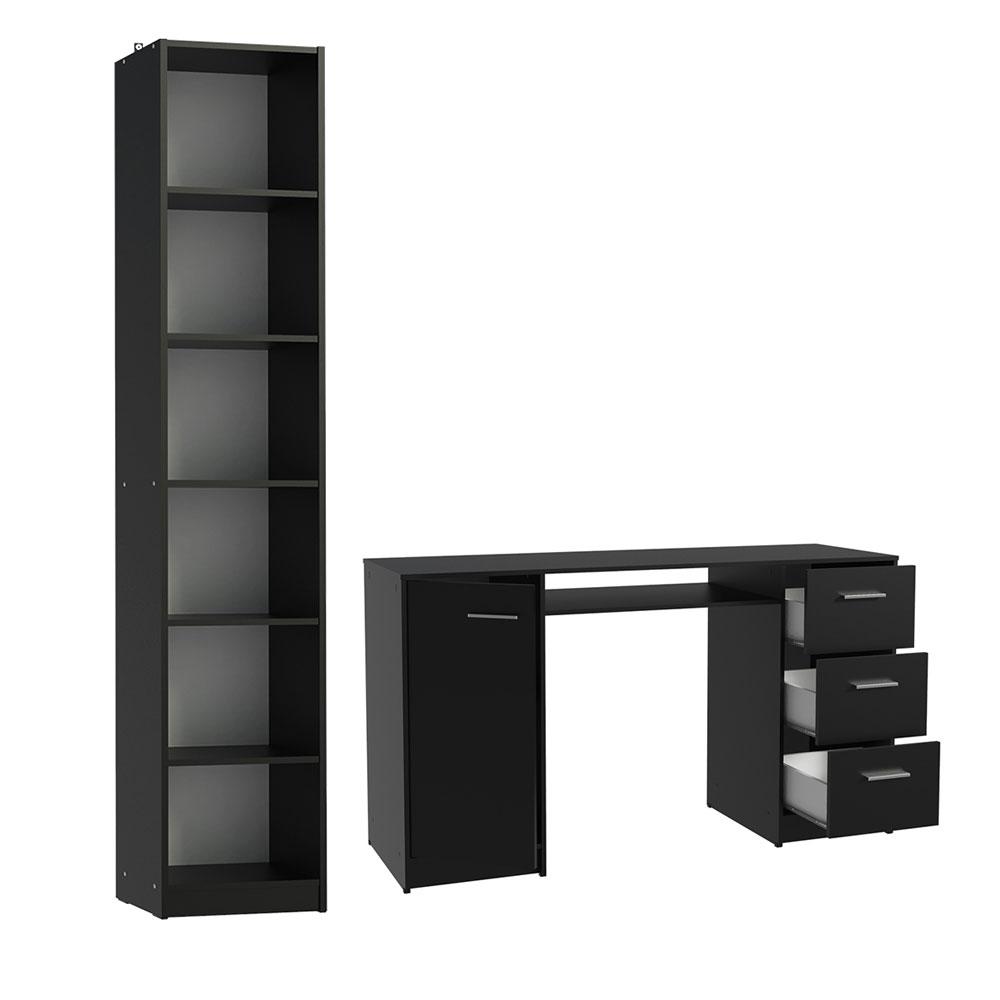 Escrivaninha Madesa Alaska + Estante Livreiro 6906 - Preto