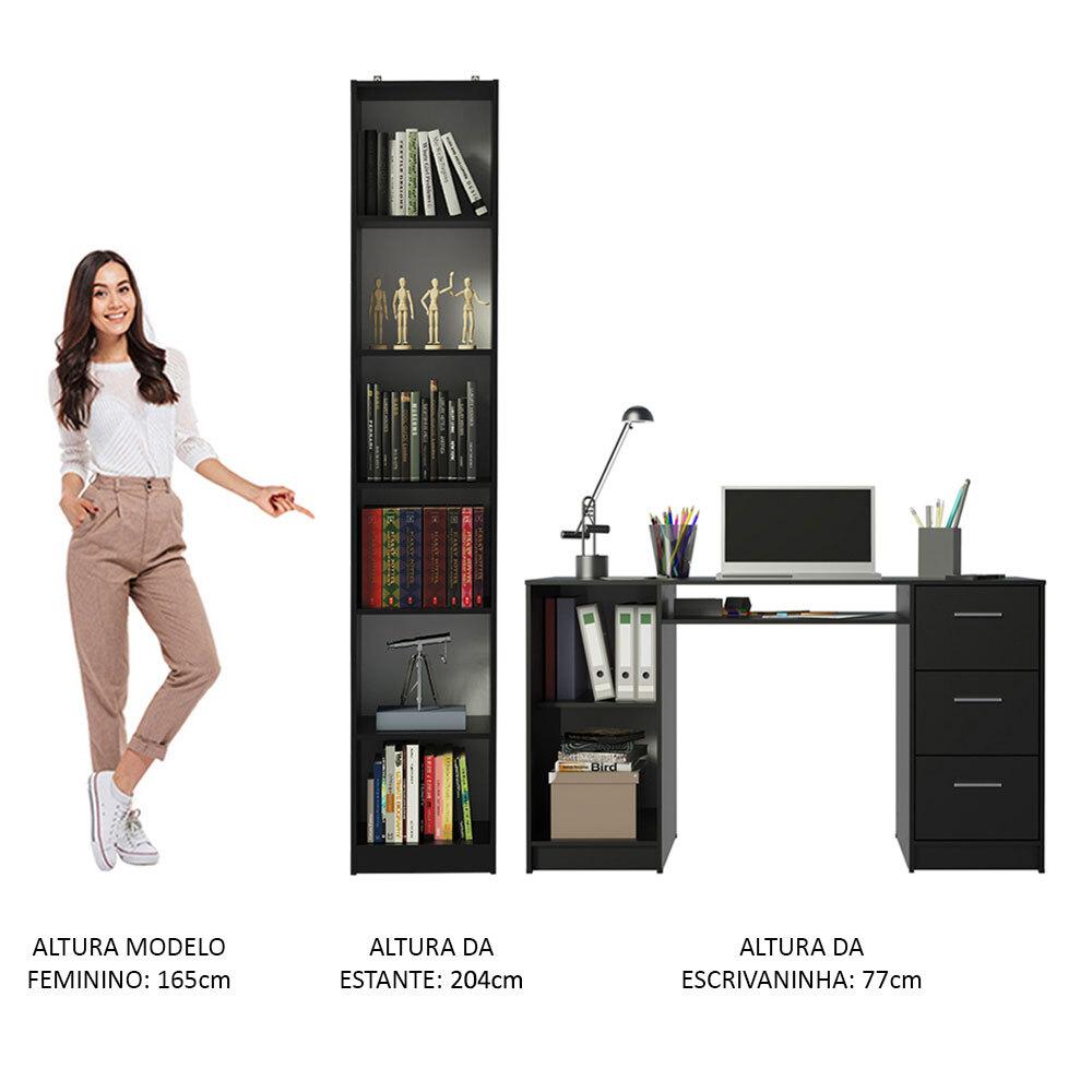Escrivaninha Madesa Alaska + Estante Livreiro 6906 - Preto