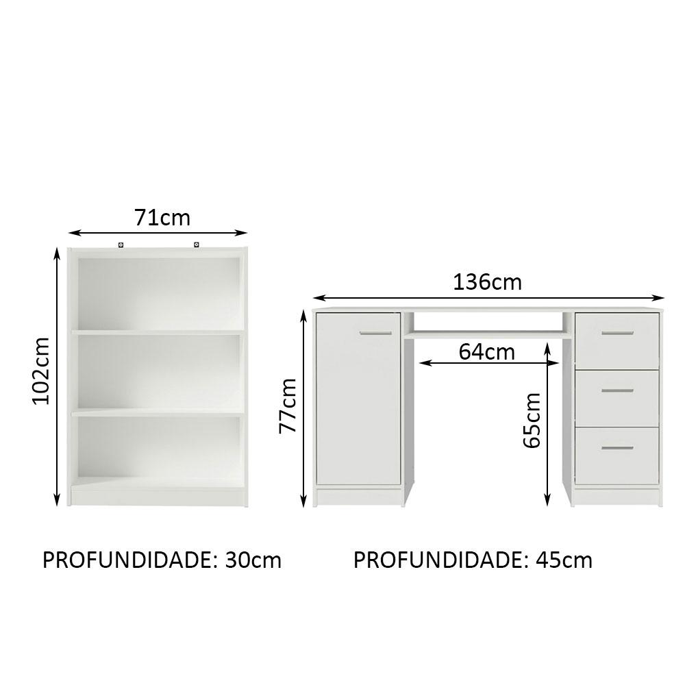 Escrivaninha Madesa Alaska + Estante Livreiro 6907 - Branco