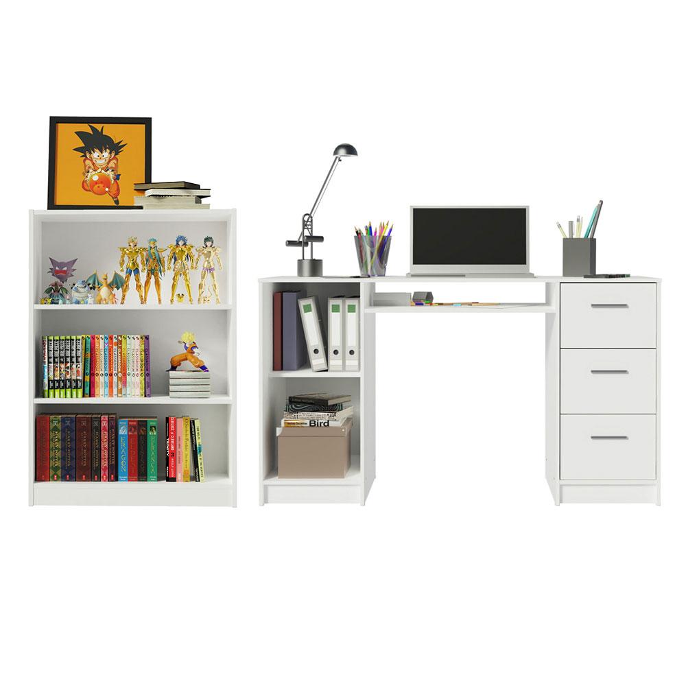 Escrivaninha Madesa Alaska + Estante Livreiro 6907 - Branco