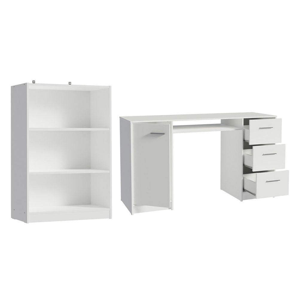 Escrivaninha Madesa Alaska + Estante Livreiro 6907 - Branco