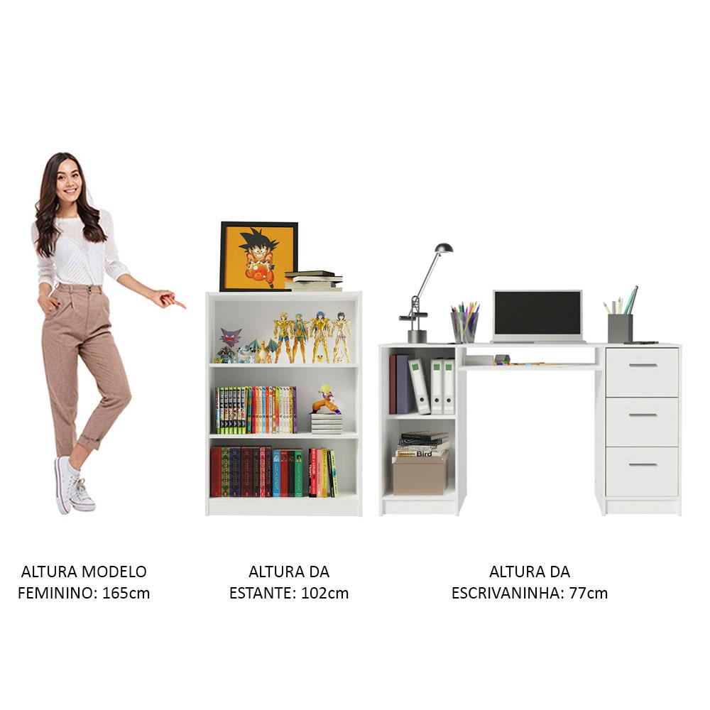 Escrivaninha Madesa Alaska + Estante Livreiro 6907 - Branco