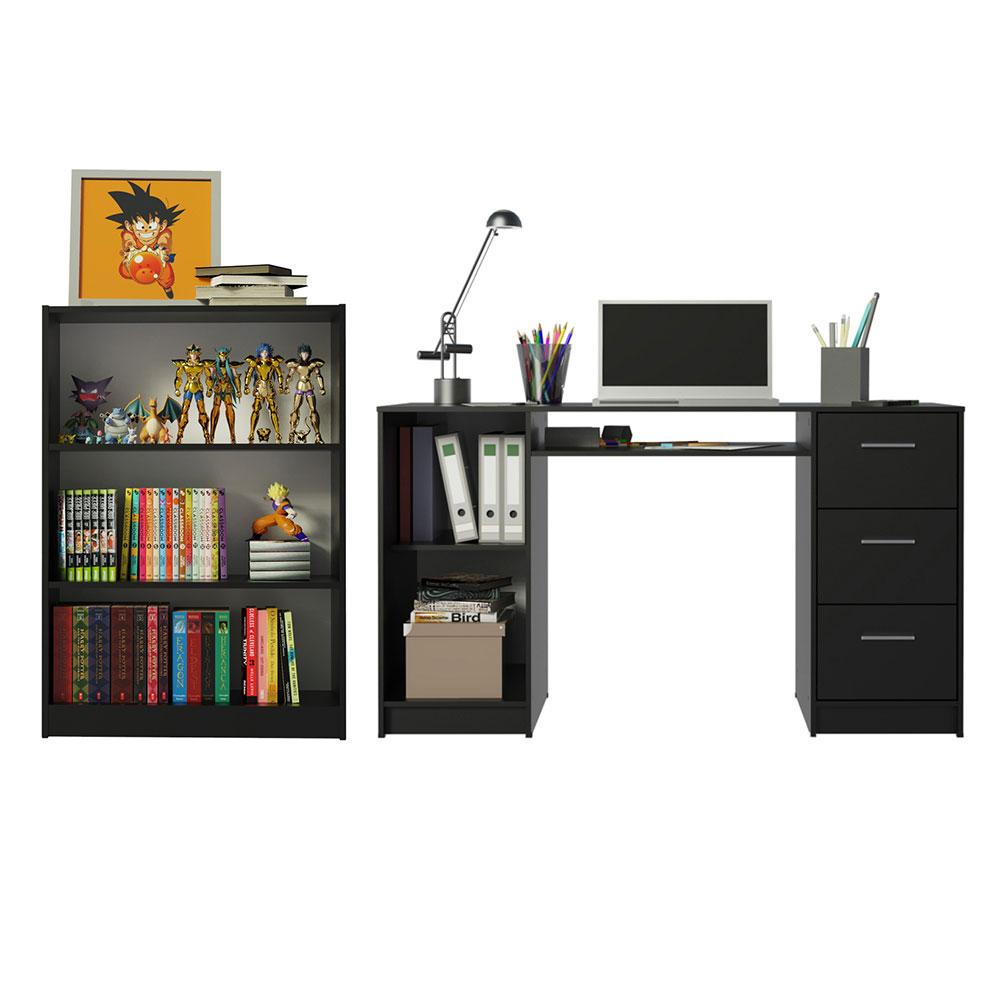 Escrivaninha Madesa Alaska + Estante Livreiro 6907 - Preto
