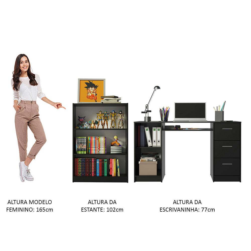 Escrivaninha Madesa Alaska + Estante Livreiro 6907 - Preto