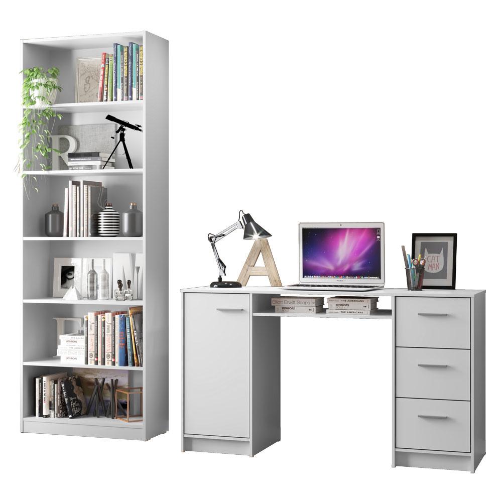 Escrivaninha Madesa Alaska + Estante Livreiro 6908 - Branco