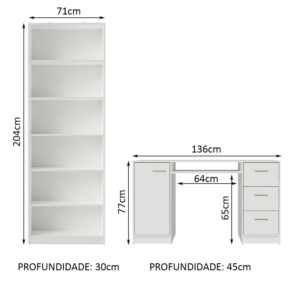 Escrivaninha Madesa Alaska + Estante Livreiro 6908 - Branco