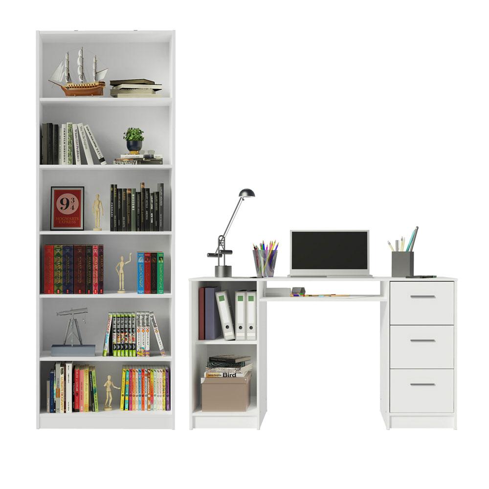 Escrivaninha Madesa Alaska + Estante Livreiro 6908 - Branco