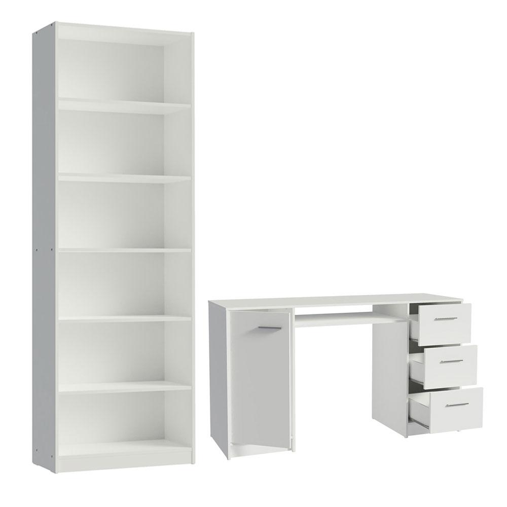 Escrivaninha Madesa Alaska + Estante Livreiro 6908 - Branco