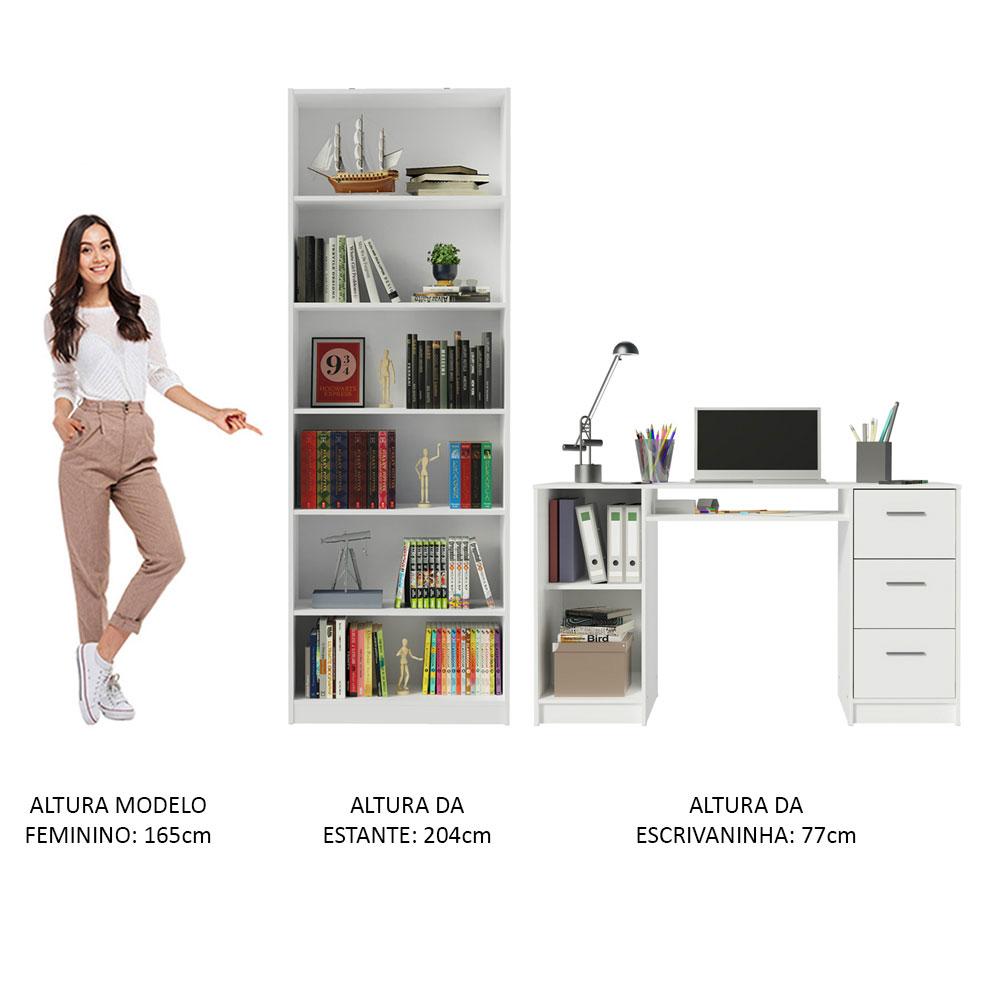 Escrivaninha Madesa Alaska + Estante Livreiro 6908 - Branco