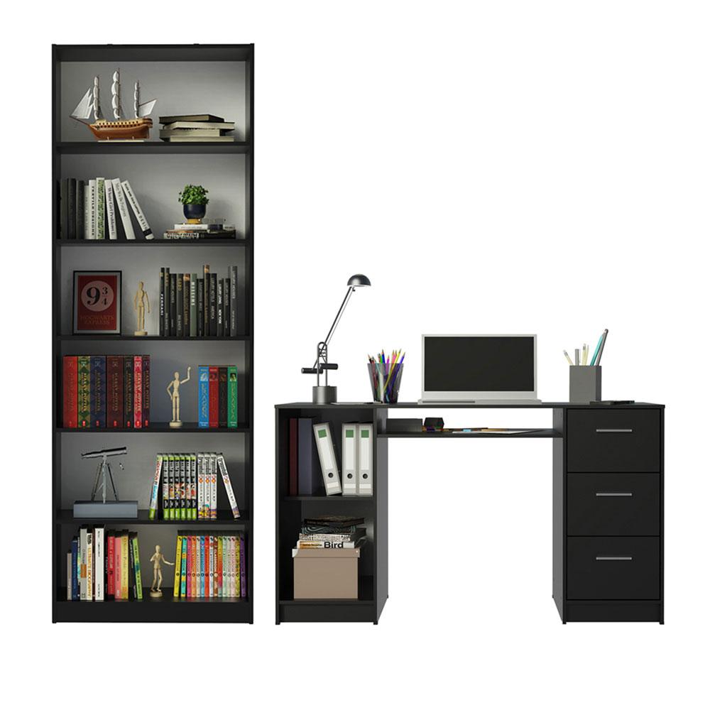 Escrivaninha Madesa Alaska + Estante Livreiro 6908 - Preto