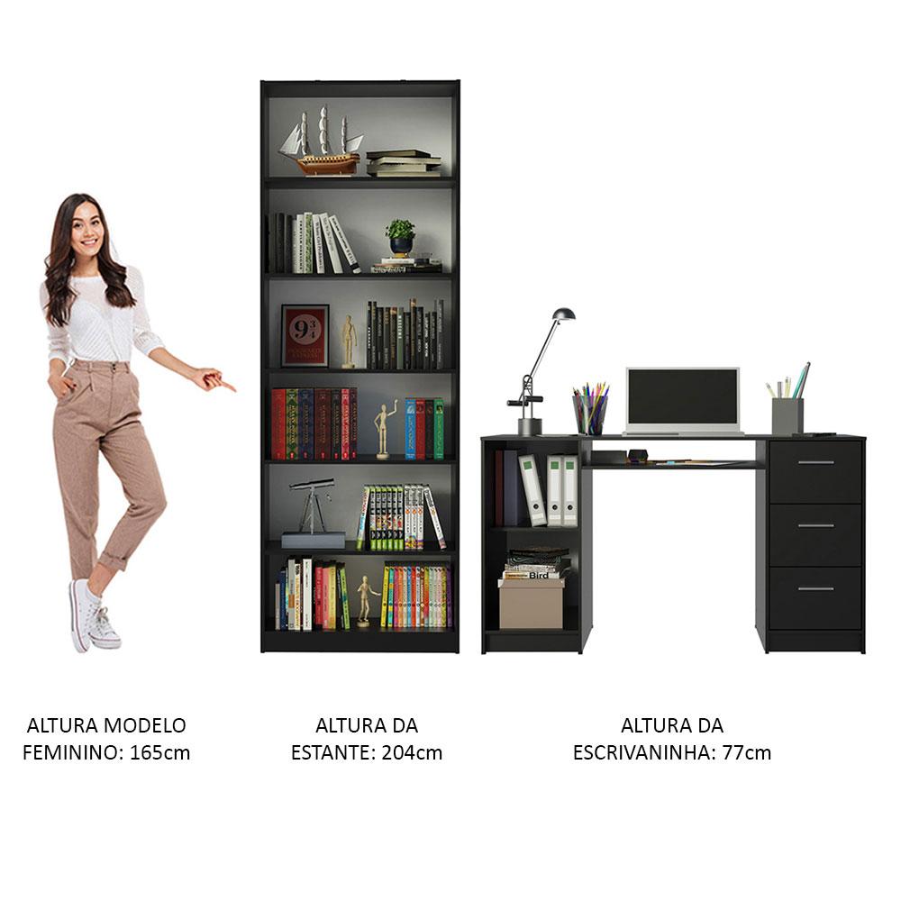 Escrivaninha Madesa Alaska + Estante Livreiro 6908 - Preto