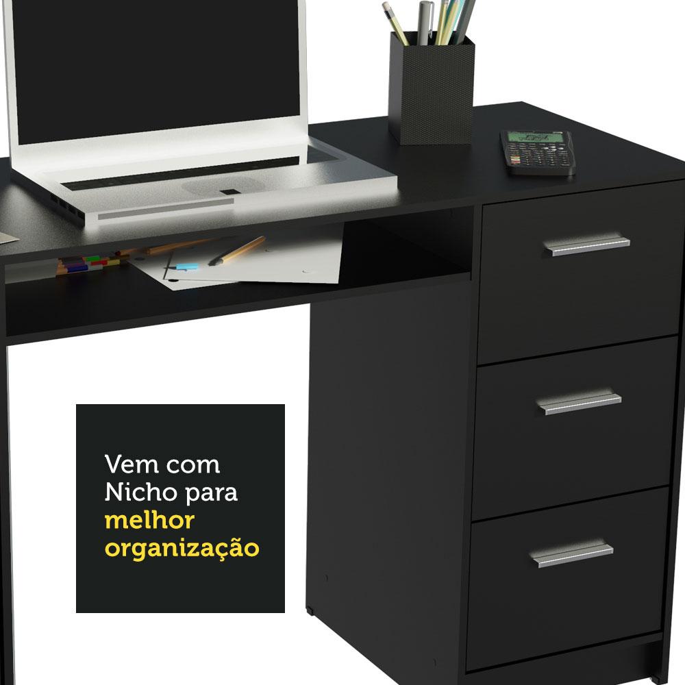Escrivaninha Madesa Alaska 3 Gavetas 1 Porta - Preto