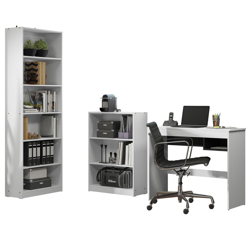 Escrivaninha Madesa Rubi + Estante 6908 + Estante 6907 - Branco/Preto
