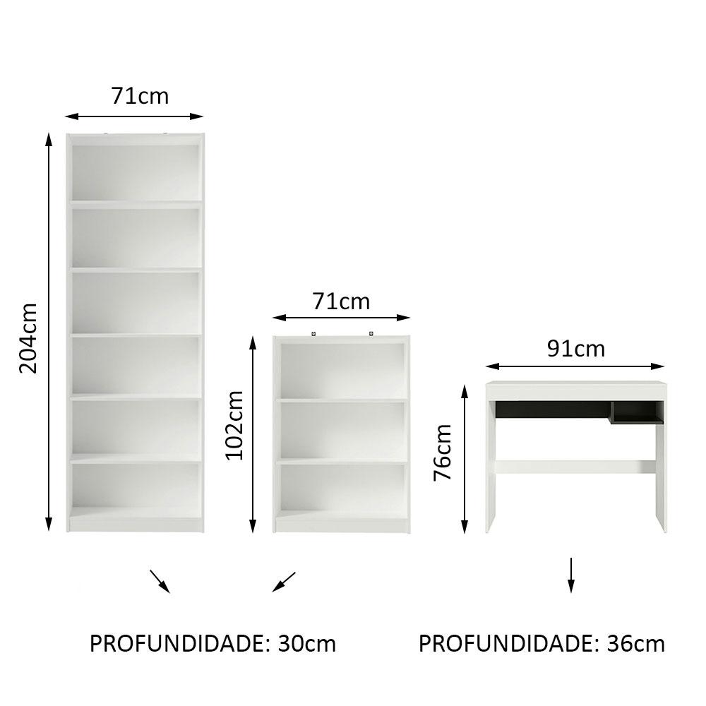 Escrivaninha Madesa Rubi + Estante 6908 + Estante 6907 - Branco/Preto