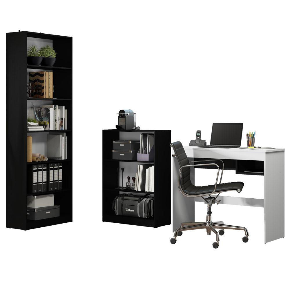 Escrivaninha Madesa Rubi + Estante 6908 + Estante 6907 - Preto/Branco