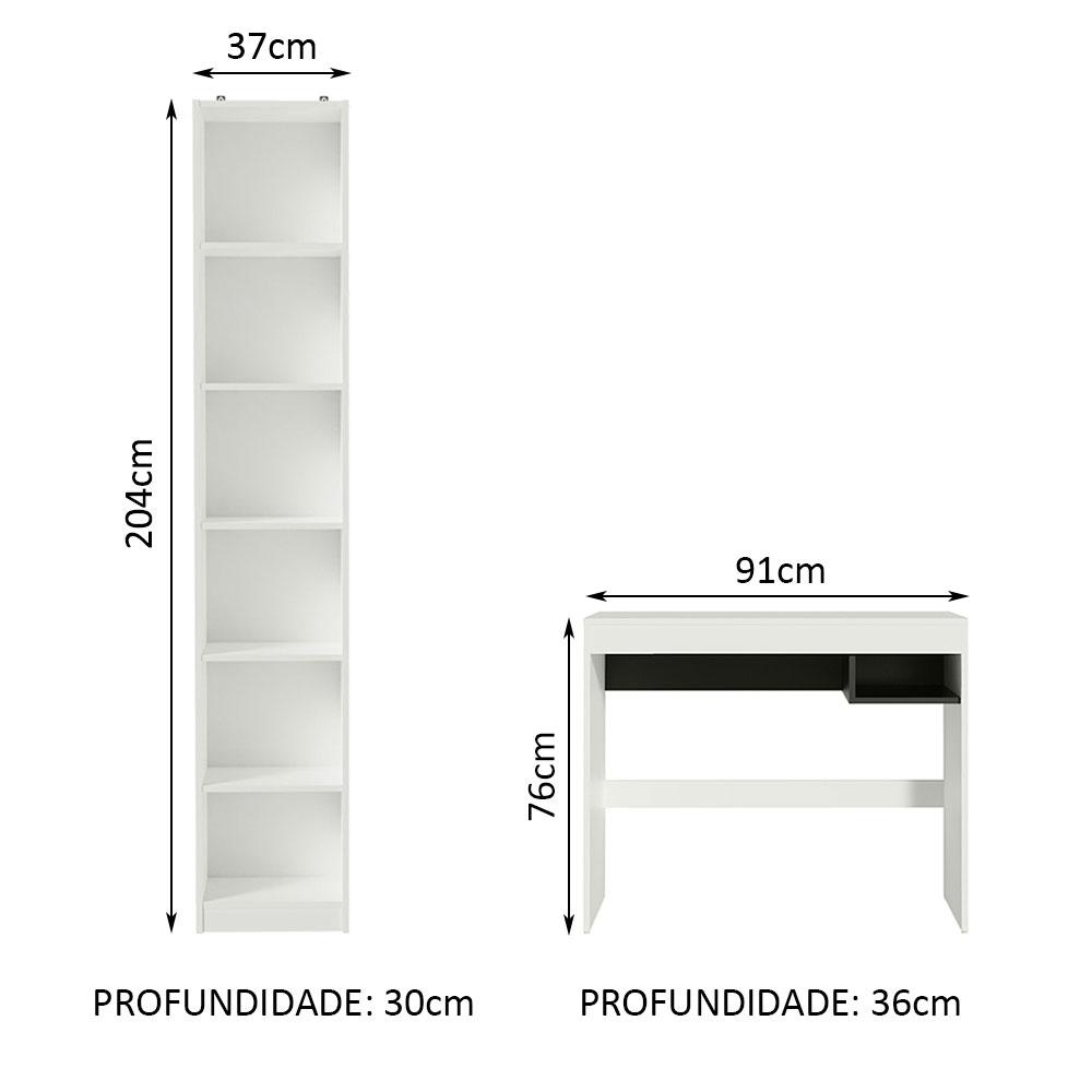 Escrivaninha Madesa Rubi + Estante Livreiro 6906 - Branco
