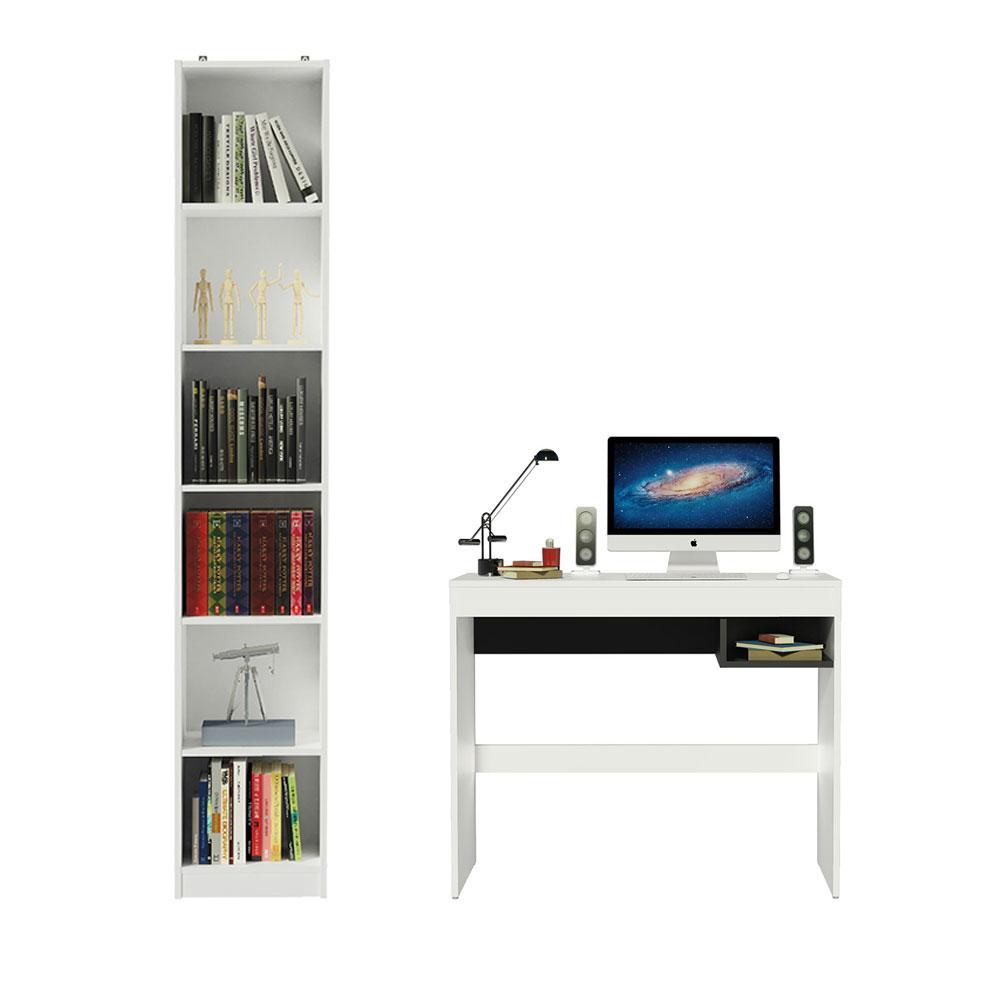 Escrivaninha Madesa Rubi + Estante Livreiro 6906 - Branco
