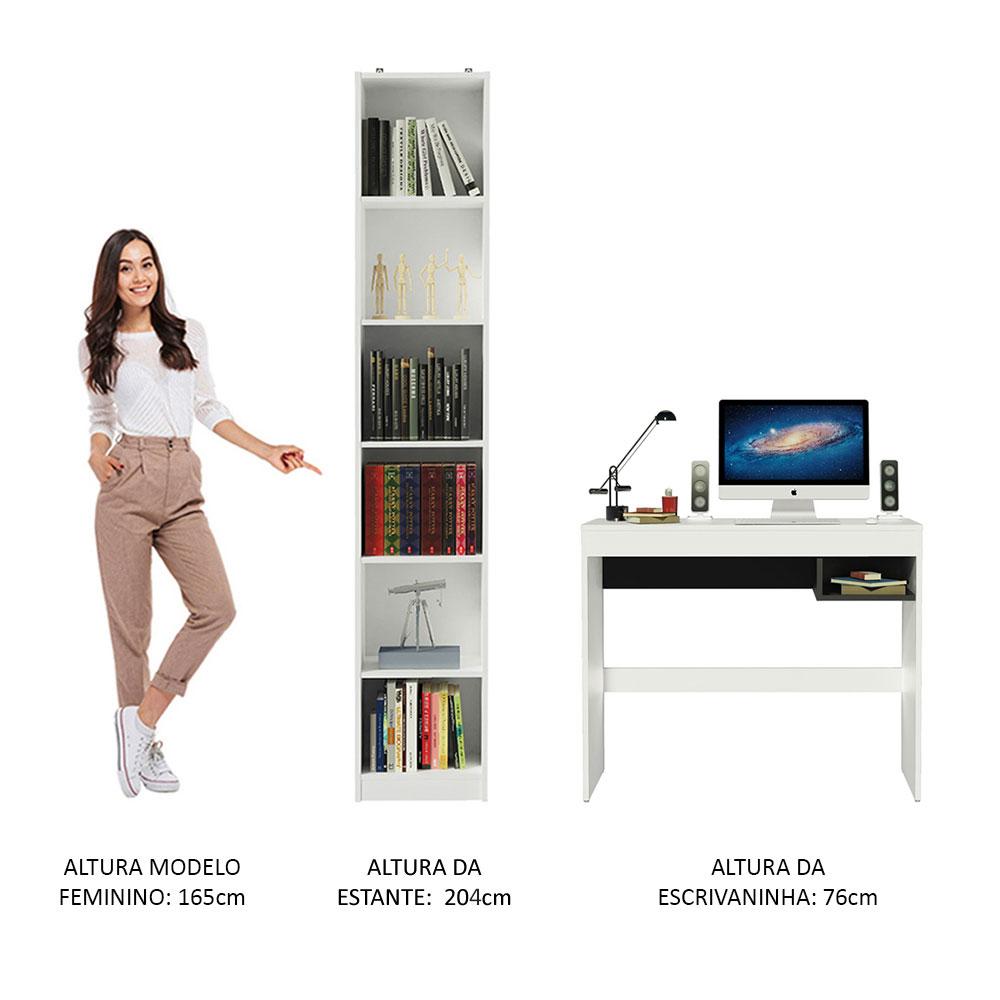 Escrivaninha Madesa Rubi + Estante Livreiro 6906 - Branco