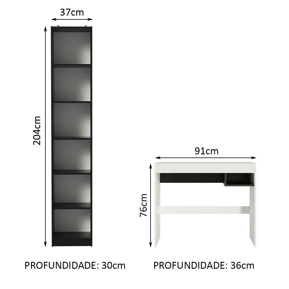 Escrivaninha Madesa Rubi + Estante Livreiro 6906 - Branco/Preto