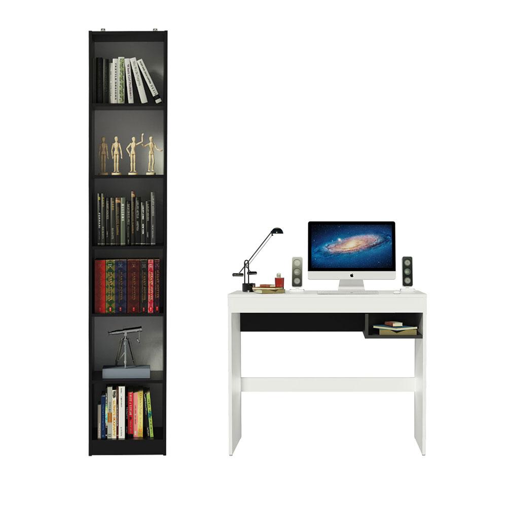Escrivaninha Madesa Rubi + Estante Livreiro 6906 - Branco/Preto
