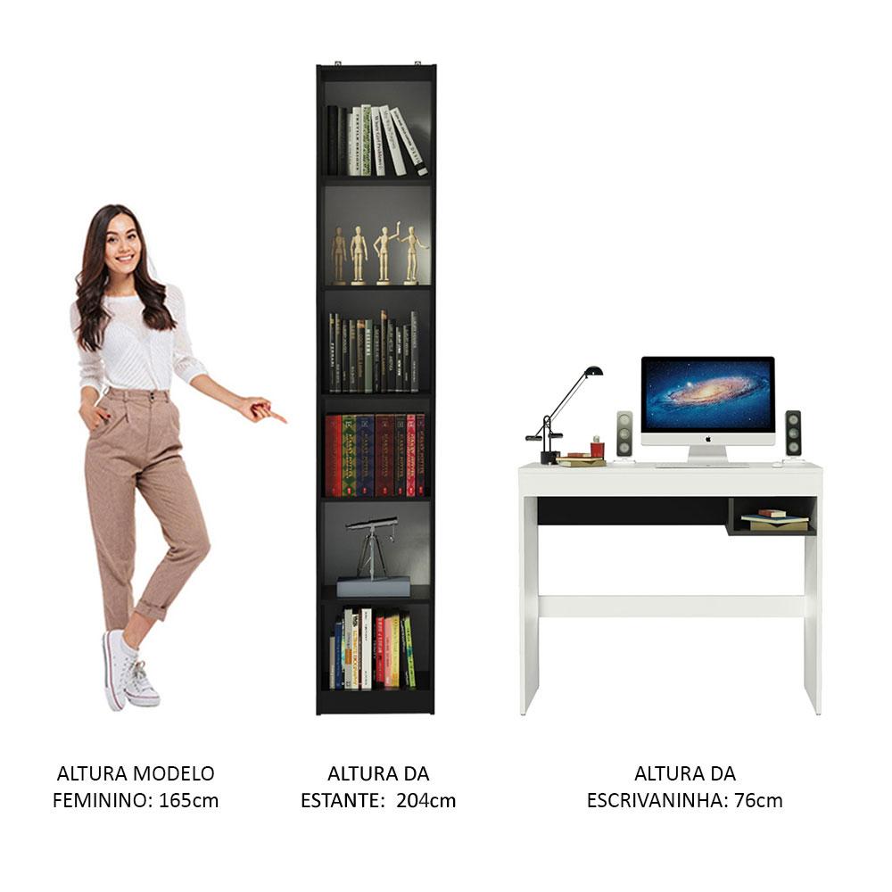 Escrivaninha Madesa Rubi + Estante Livreiro 6906 - Branco/Preto