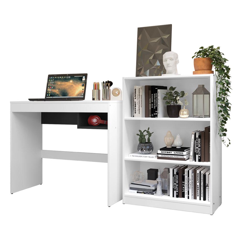 Escrivaninha Madesa Rubi + Estante Livreiro 6907 - Branco