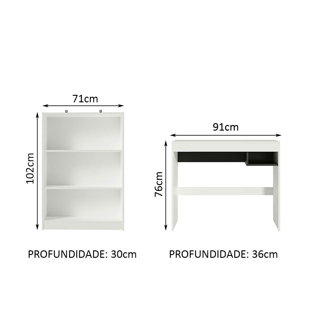 Escrivaninha Madesa Rubi + Estante Livreiro 6907 - Branco