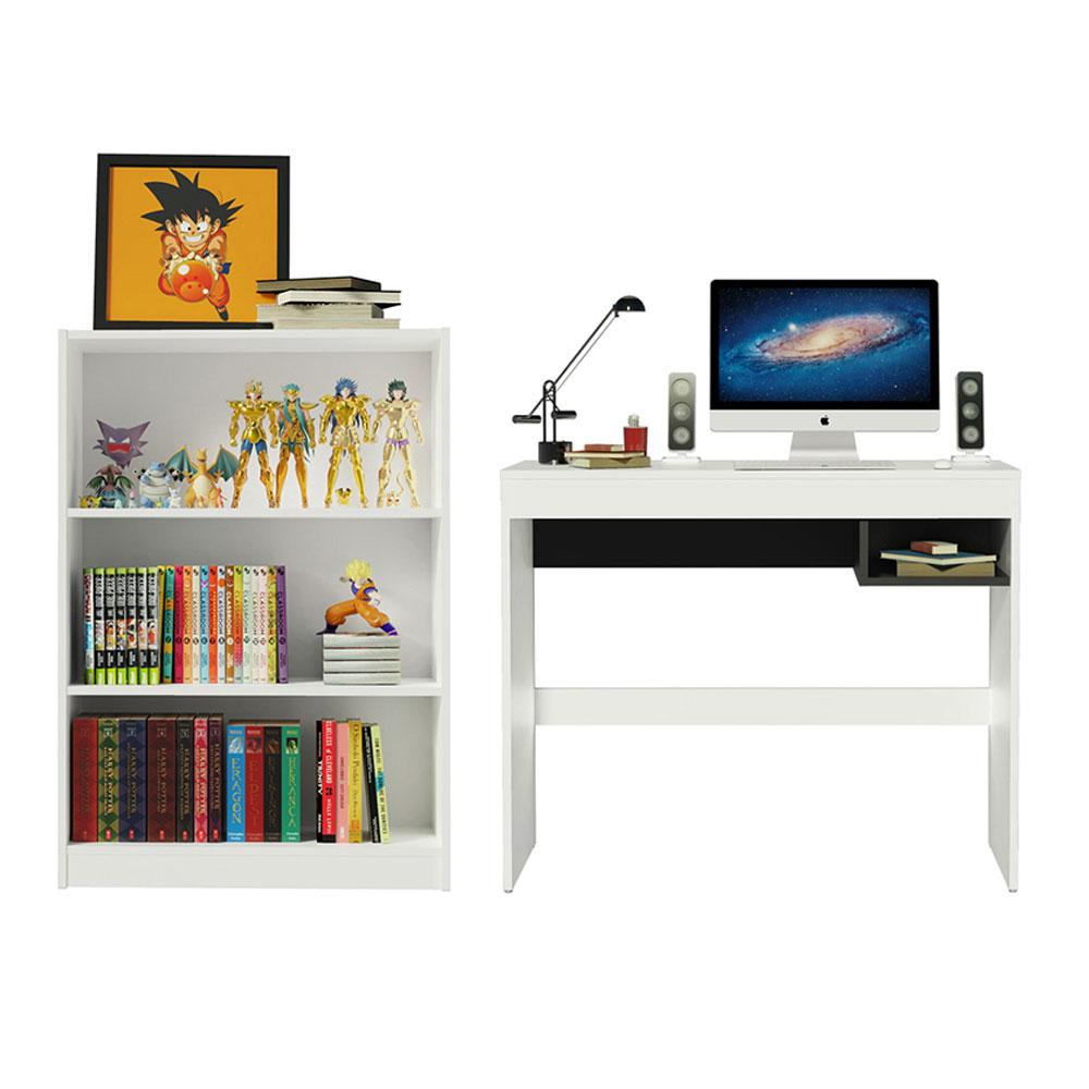 Escrivaninha Madesa Rubi + Estante Livreiro 6907 - Branco