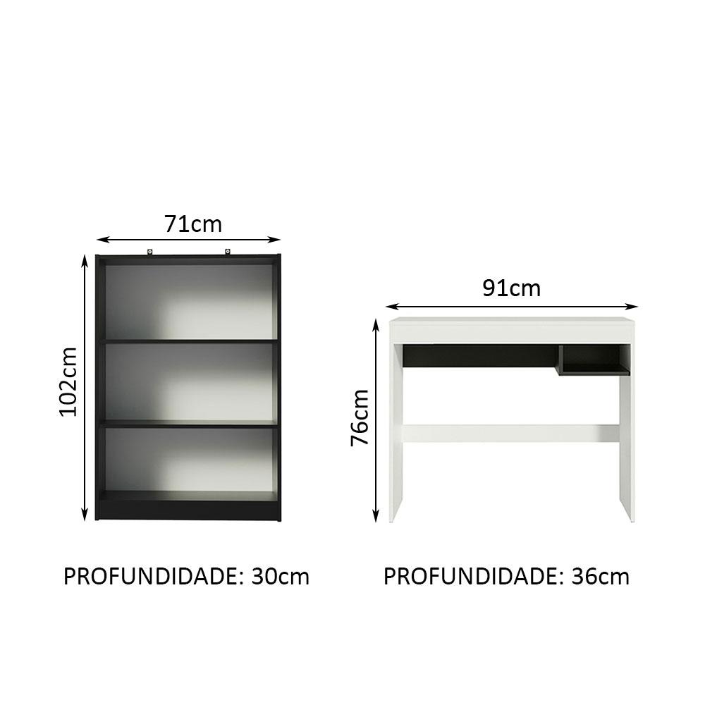 Escrivaninha Madesa Rubi + Estante Livreiro 6907 - Branco/Preto