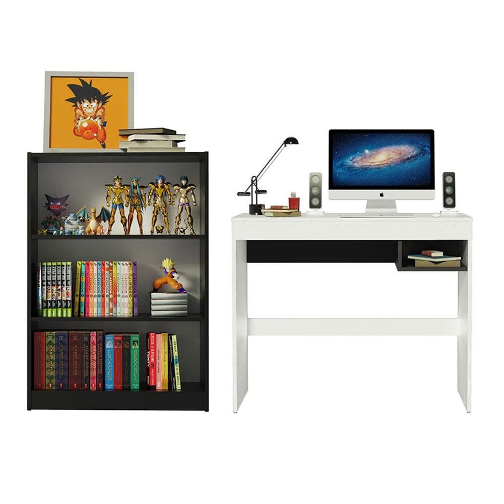 Escrivaninha Madesa Rubi + Estante Livreiro 6907 - Branco/Preto