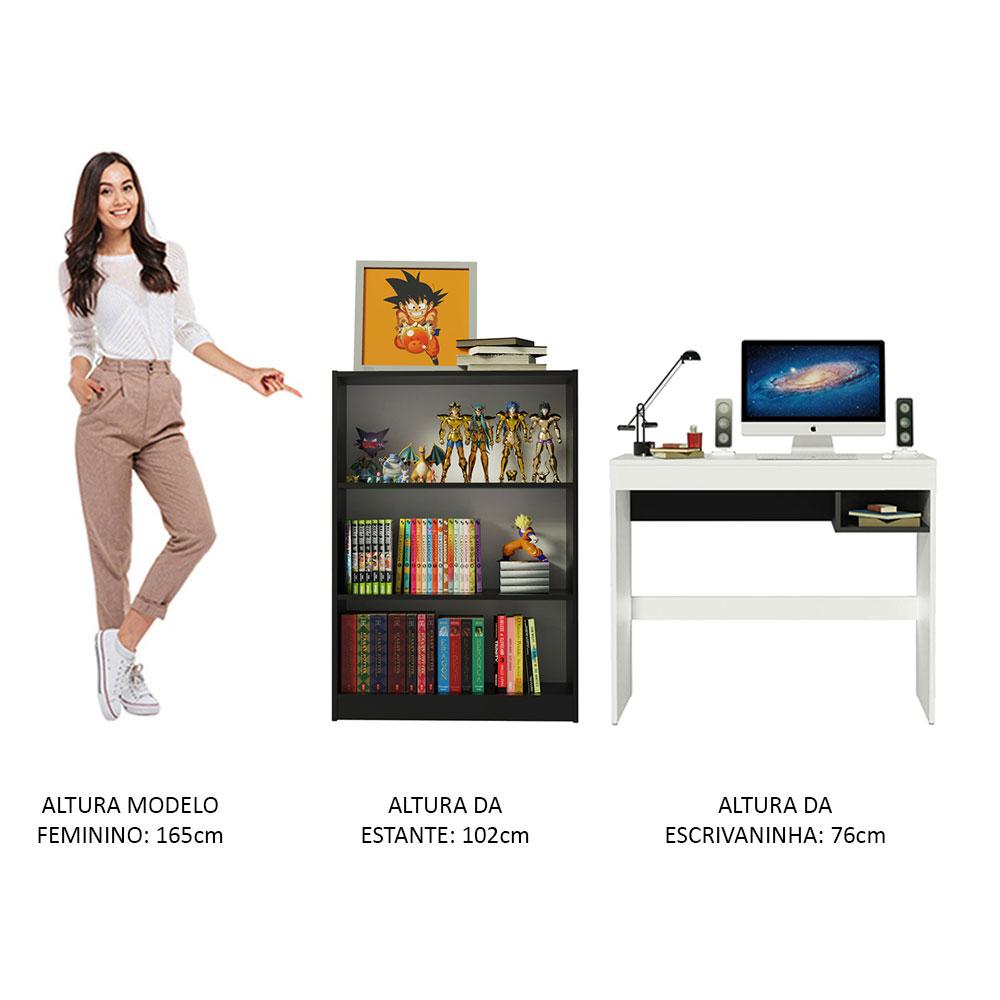 Escrivaninha Madesa Rubi + Estante Livreiro 6907 - Branco/Preto