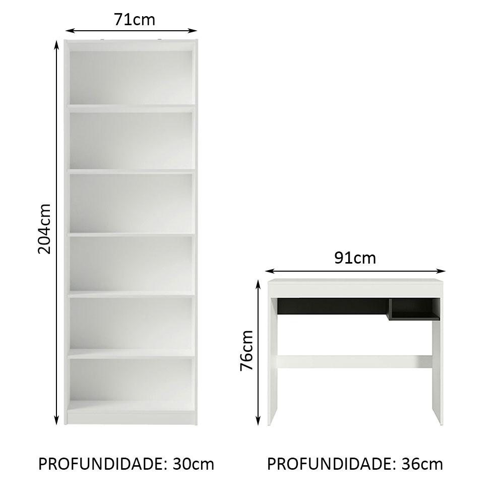 Escrivaninha Madesa Rubi + Estante Livreiro 6908 - Branco