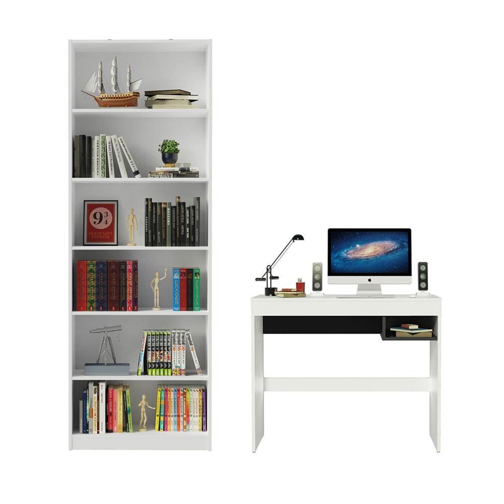 Escrivaninha Madesa Rubi + Estante Livreiro 6908 - Branco