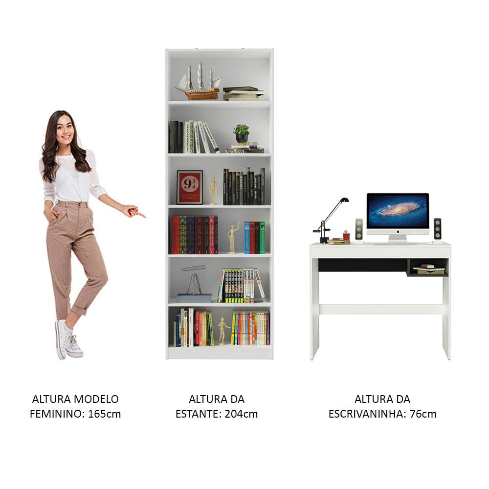 Escrivaninha Madesa Rubi + Estante Livreiro 6908 - Branco