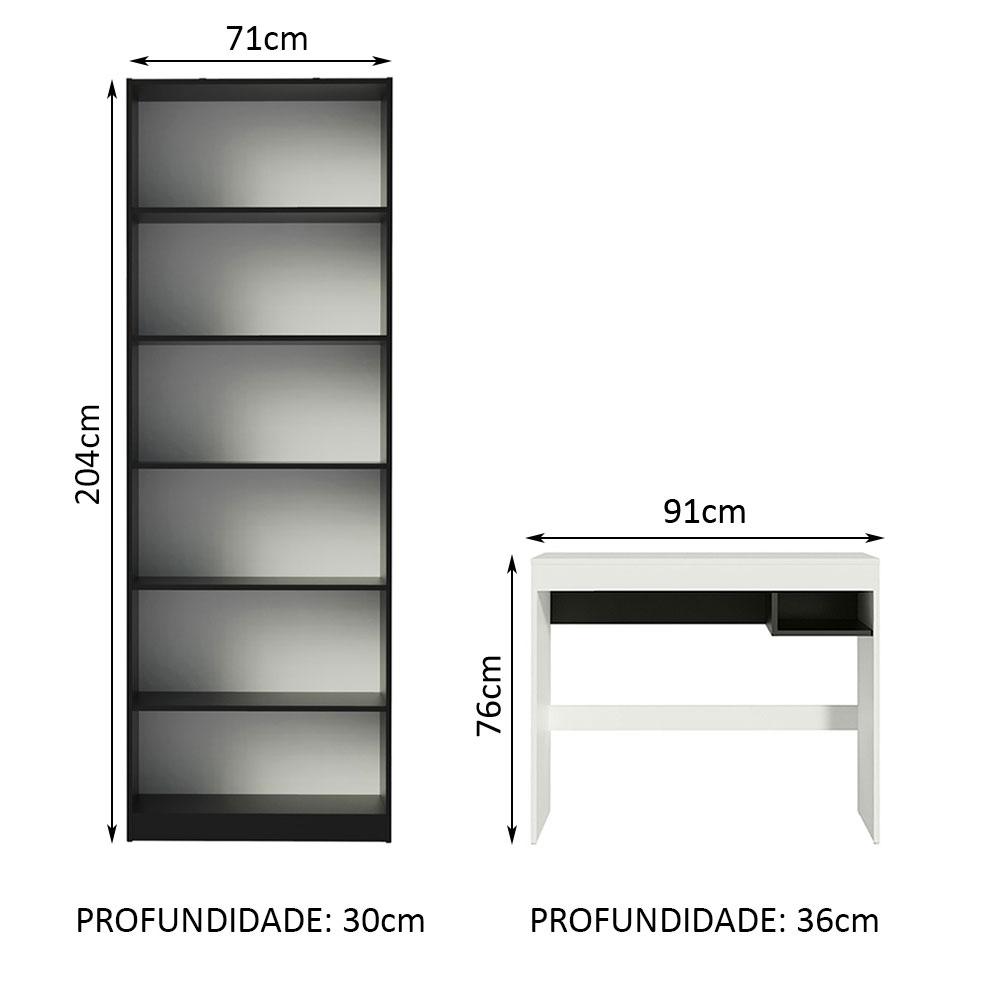 Escrivaninha Madesa Rubi + Estante Livreiro 6908 - Branco/Preto