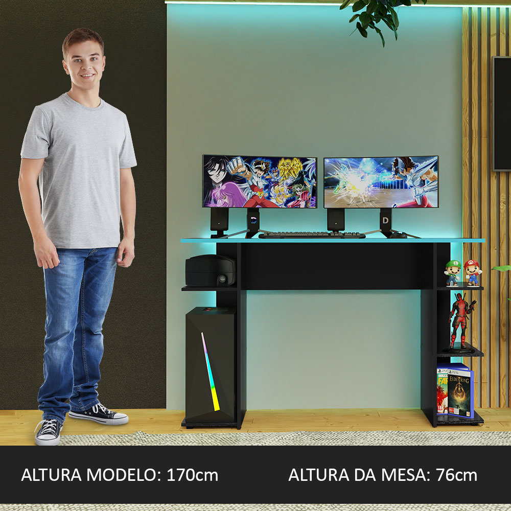 Escrivaninha Mesa para Computador Gamer Preto/Azul 9424 Madesa