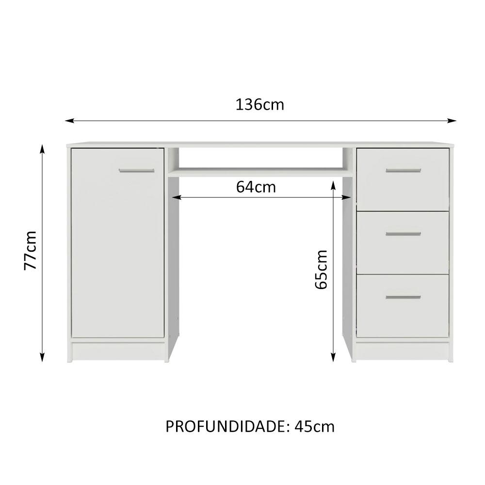 Escrivaninha Mesa para Computador Madesa Alaska 3 Gavetas 1 Porta - Branco
